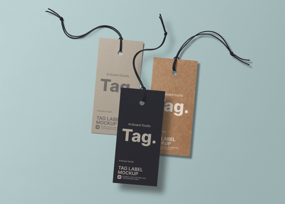 There are 3 different mockups in white, grey and brown paper tags you can use . Tag Label Mockup Template