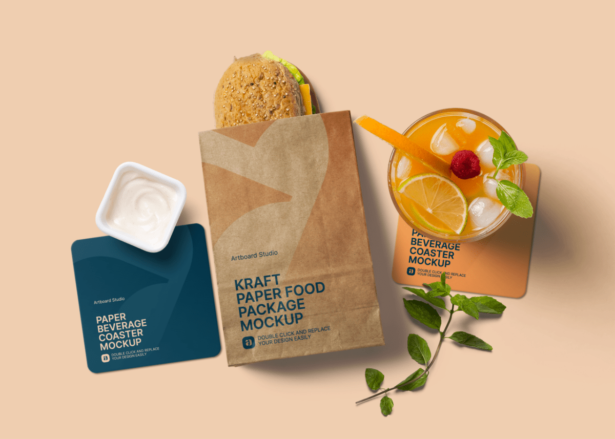 ✓ free for commercial use ✓ high quality . Kraft Paper Food Package Mockup Scene