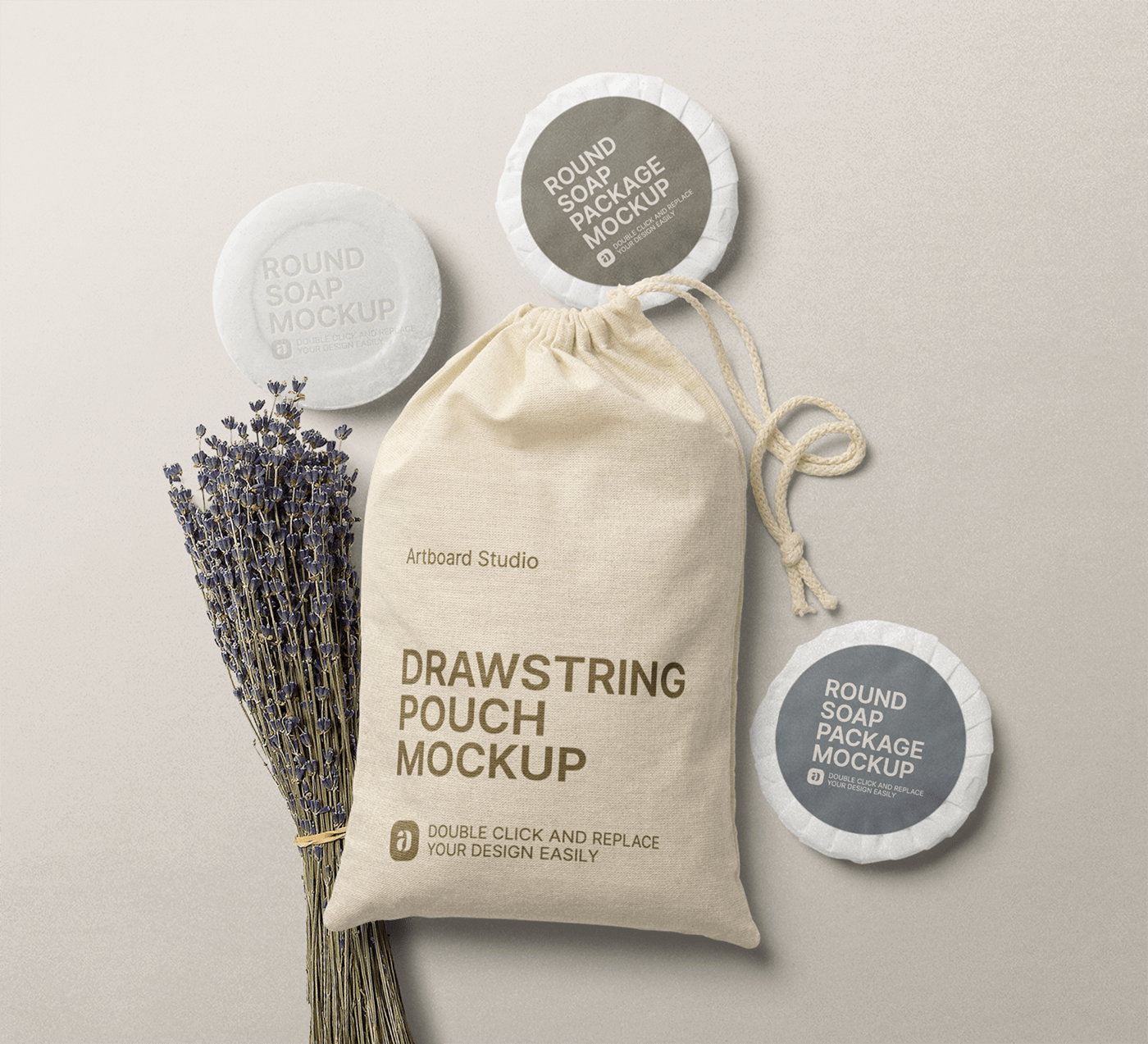 Free mockups for photoshop the biggest source of free psd mockup templates to download. Drawstring Pouch And Round Soap Package Mockup Scene